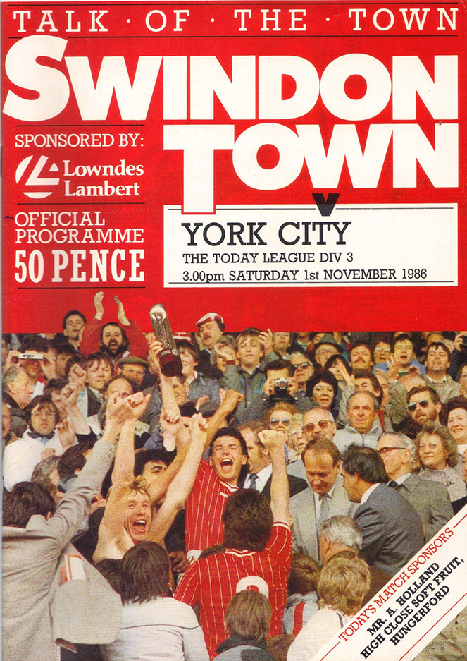 <b>Saturday, November 1, 1986</b><br />vs. York City (Home)